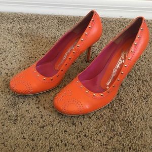 Dolce & Gabbana Vero Cuoio Orange Studded Heels